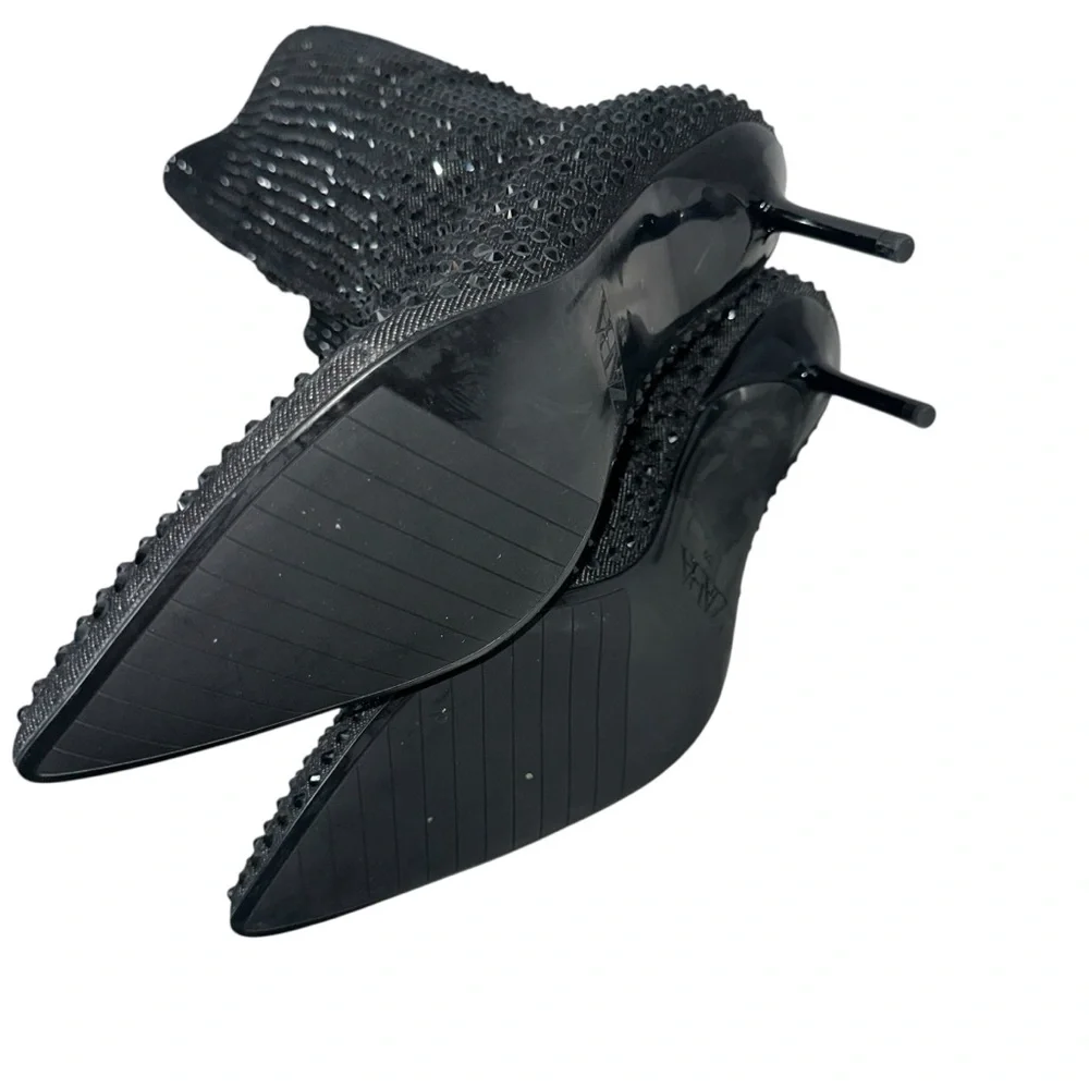 Zara Black Pointed Toe Rhinestone heeled knee high boo Size 39